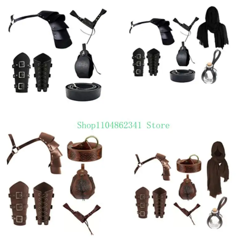 Cinturão couro medieval 5asd com Bolsa cintura cordão pulso espadas couro para homens Cosplay