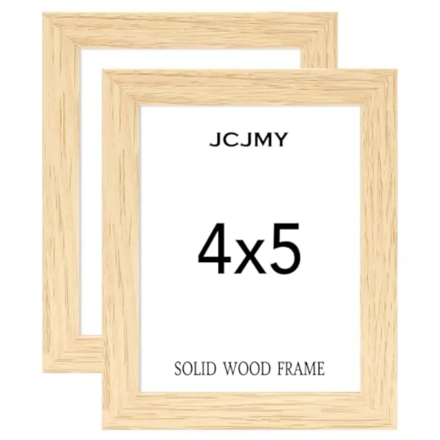 

4x5 Solid Picture Frame Set of 2, Natural Wooden 4 by 5 Photo Frame with Shatter Resistant Plexiglass for Wall Hangg or Tableto
