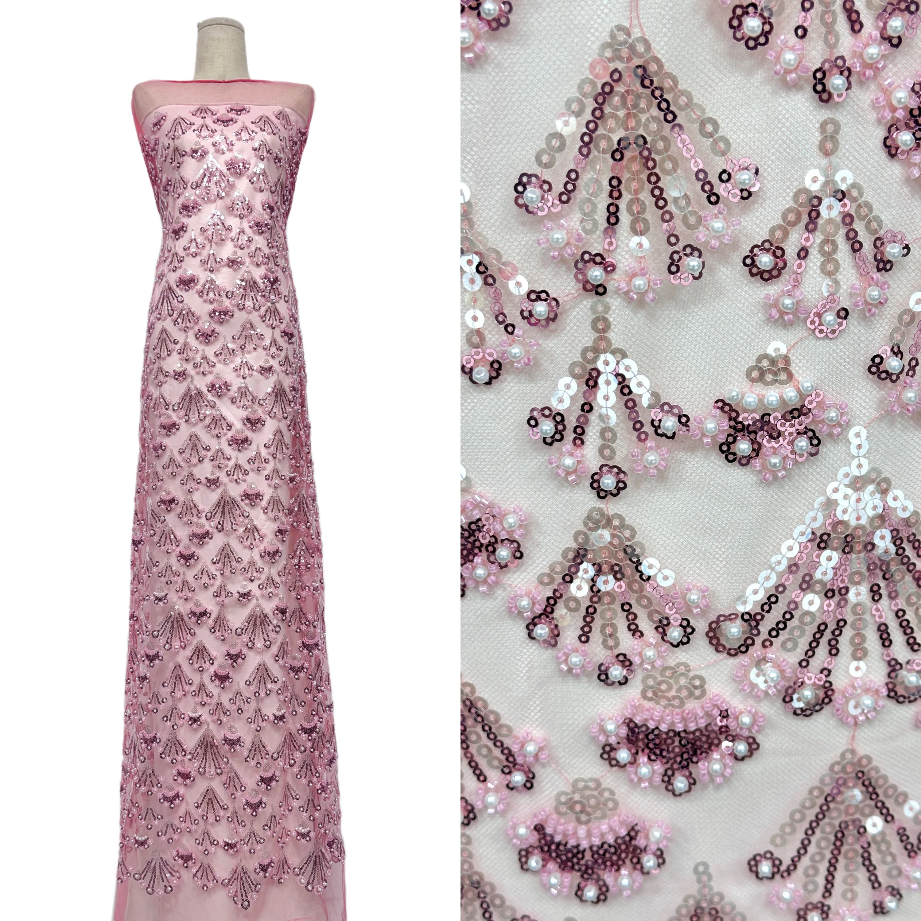 

Elegant African French Lace Fabric Tulle Beads Mesh Sequins Wedding Party Sewing European Embroidery 2026
