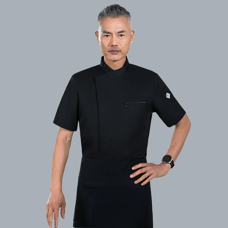 Uniforme de camarero de Chef de Pizza para hombre, abrigo de cocinero de manga corta, ropa de trabajo de cocina, camisa de servicio de Catering, ropa de trabajo de panadería