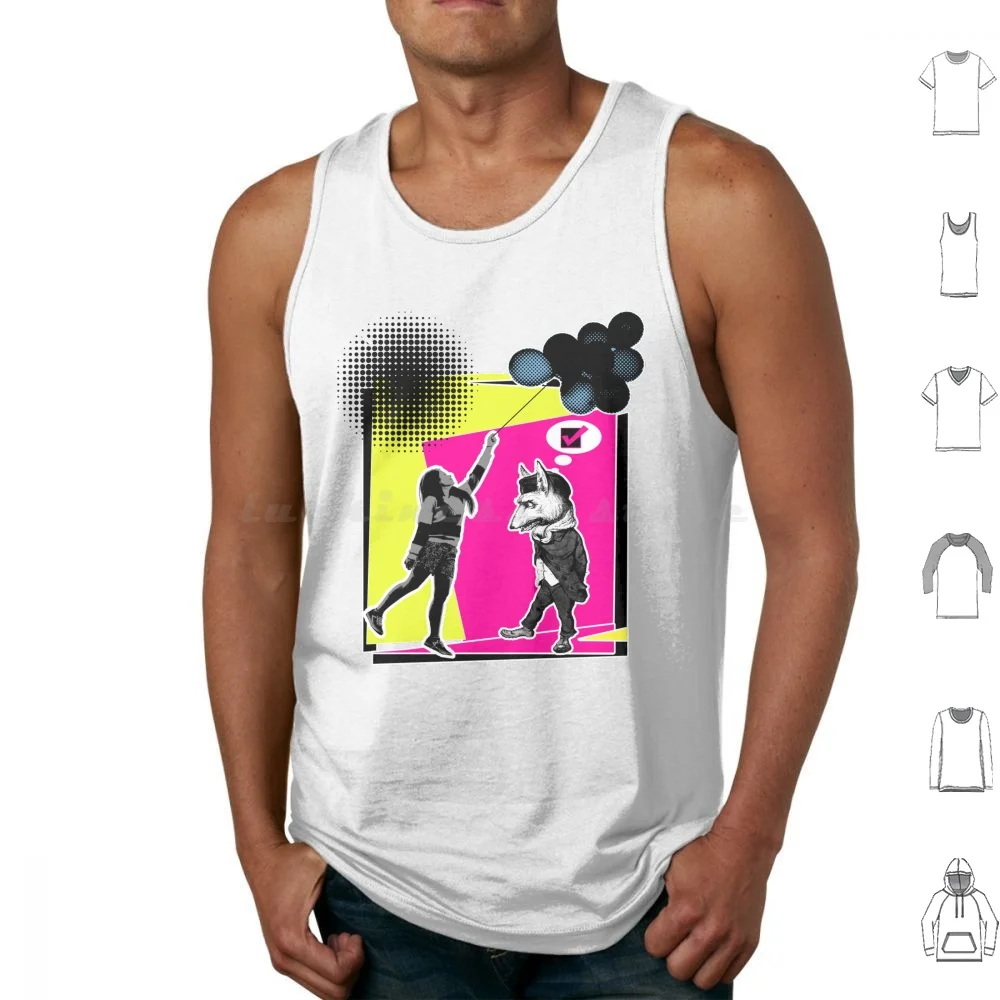 Ballon Girl And Wolf Vintage 90s Pop Art Tank Tops Print Cotton Grafitti Distressed Spray Funny Graphic Graffiti Tumblr