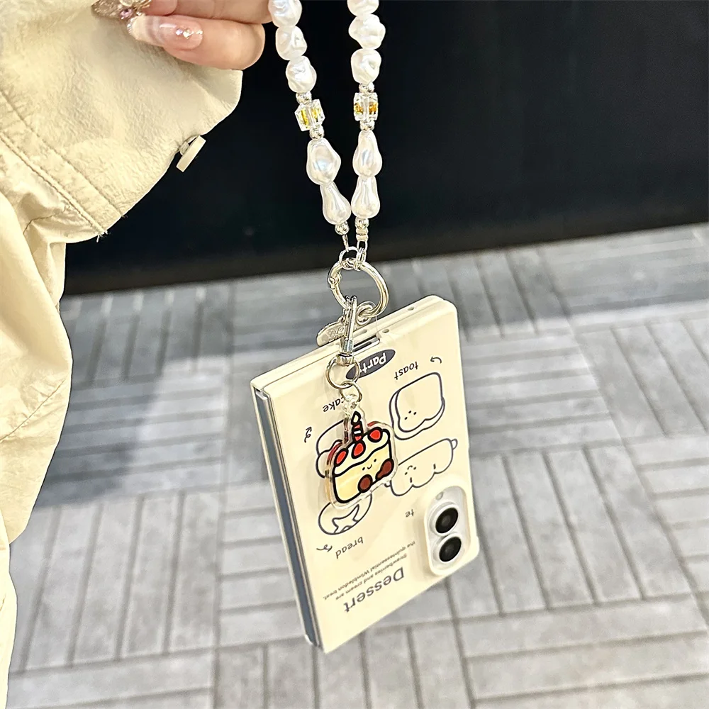 New Korean Cute Cartoon Toast with bread Phone case for Samsung Galaxy Z Fold 8 Ultra Z Fold 8 PC Shockproof Cover Stand Chain