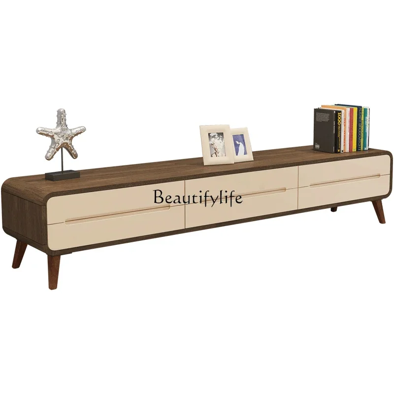 

Nordic solid wood TV cabinet light luxury modern simple walnut coffee table TV cabinet