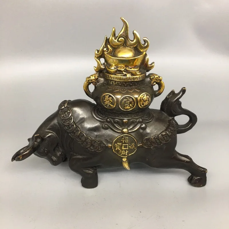 Bronze Zodiac Ox, Fortune Ox, Home Decoration, Office Desktop Ornament, Treasure Basin Ox