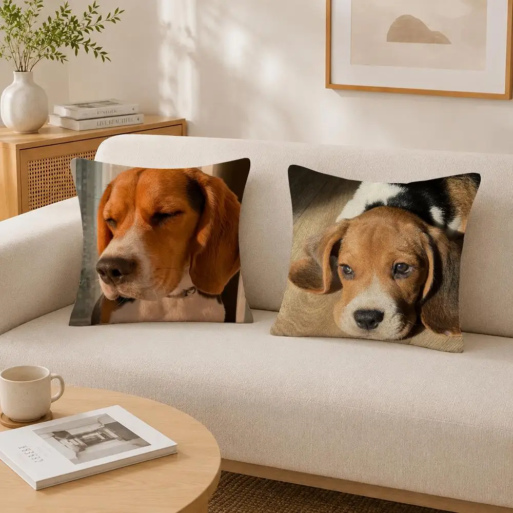 Cute Pet Aesthetic Beagle Cushion Cover Soft Fluffy Short Plush  Pillow Case  Sofa Bed Home Decor
