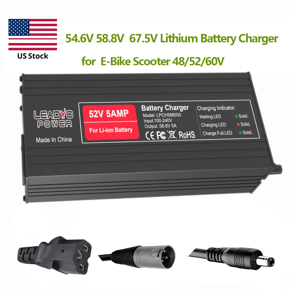 

54.6V 58.8V 67.2V 5A Lithium Battery Charger for 48V 52V 60V Electric Scooter E-Bike Bicycle Aluminum Shell Smart Charger