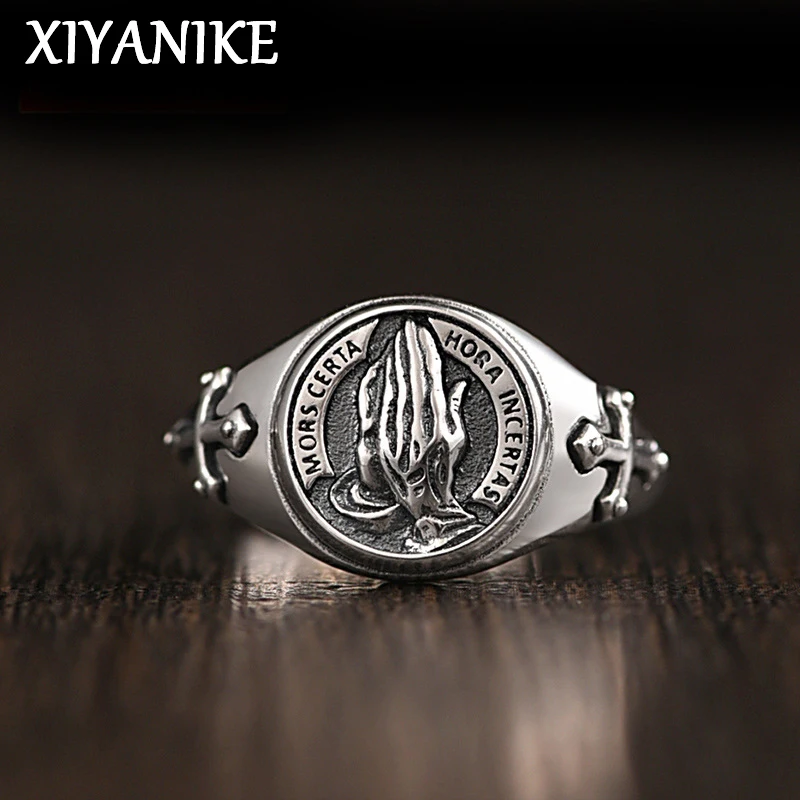 

XIYANIKE Vintage Hand Of God Prayer Cross Adjustable Rings For Men Women Fashion New Jewelry Couple Gift Party Birthday anillos