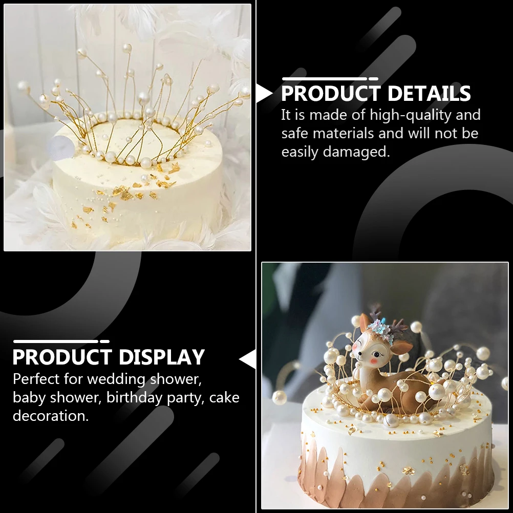 

2Pcs Cake Decoration Artificial Pearl Crown Topper Bride Baking Decorations Birthday Party Shower Lovely naments