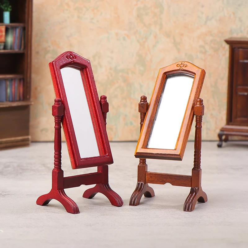 Lustro do domku dla lalek 1/12, symulowane lustro do makijażu, lustro pionowe, model mebla domowego, lustro podłogowe, akcesorium do mikro-sceny życia.