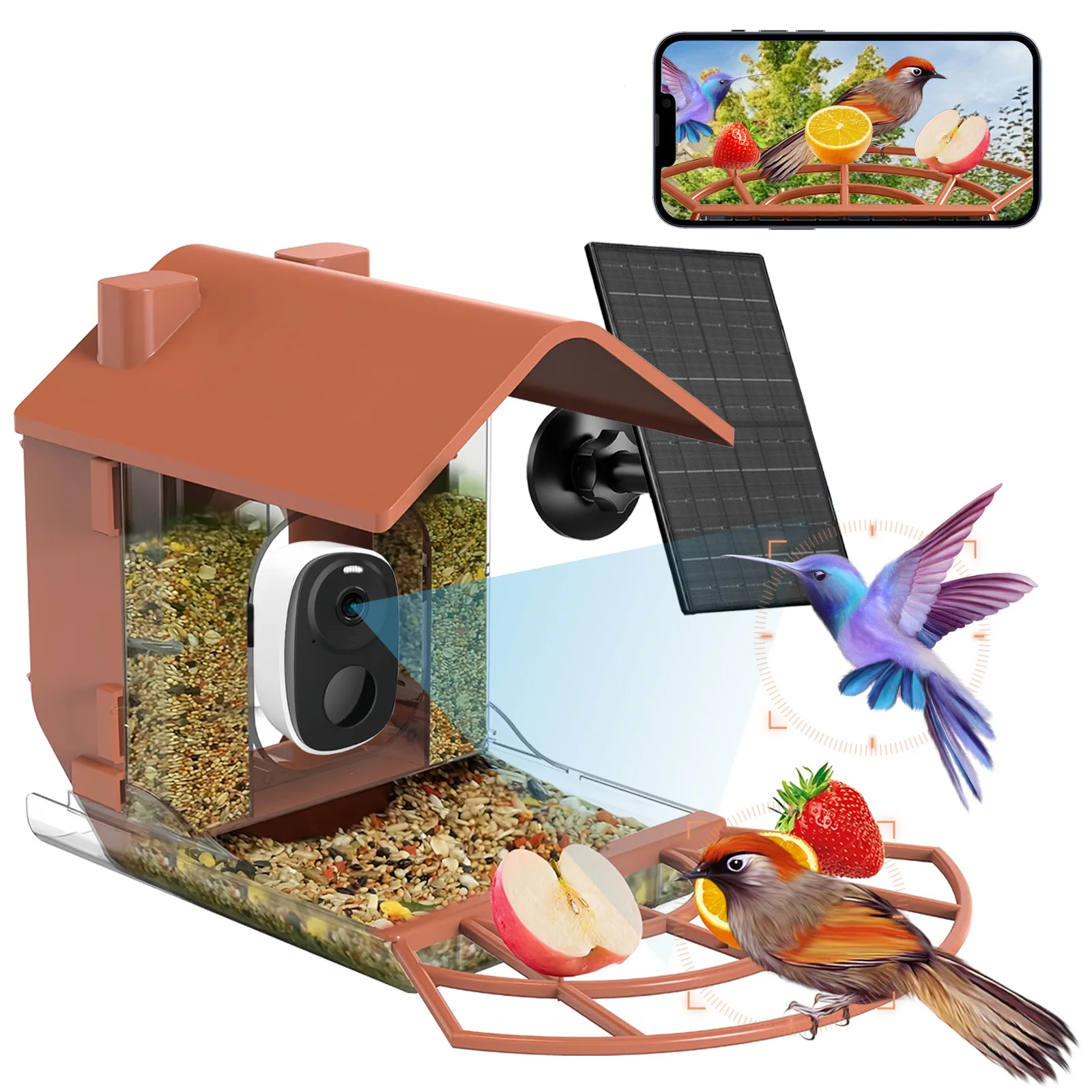 

Intelligent AI recognition bird feeder Solar with camera Outdoor high definition bird watcher