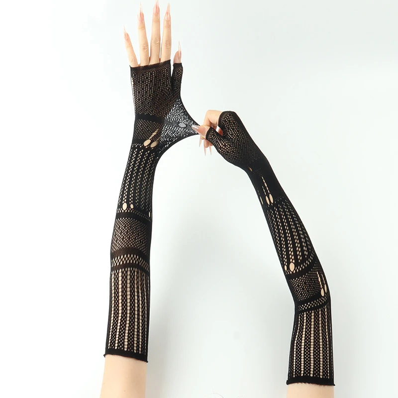 

Personalized Halloween Black Decoration Mesh Gloves Sexy Girl Cosplay Performance Breathable Hollow Out Fingerless Gloves