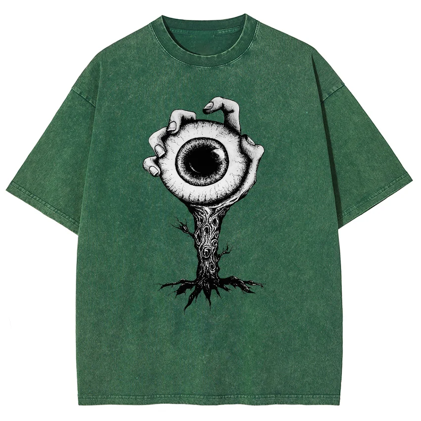 One Eye Print Plus Size T-shirt Summer Pop Retro Washed Short-sleeved  Harajuku Streetwear Graphic Sportswear Cotton  2024
