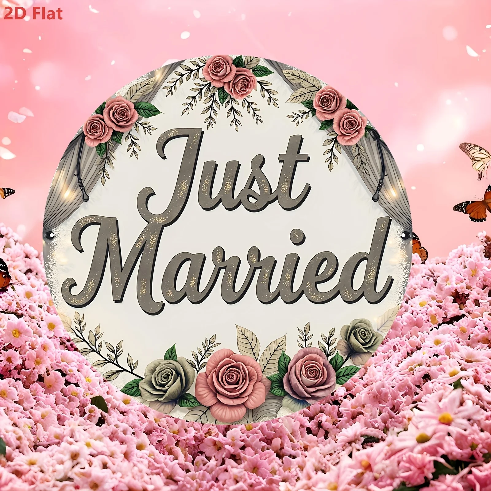 2D Flat - [2D Flat] (2Dflat) 1pc Artificial Wood Wooden Sign, Round Log Decorative Sign, Rose Wooden Sign, Wedding Anniversary,