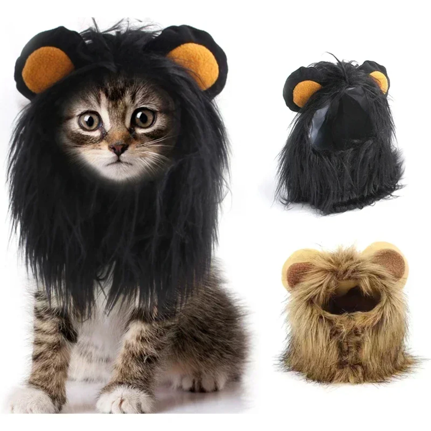 Cat Costume Cute Lion Mane Cat Wig Hat Cosplay Clothes  Dress  Puppy Kitten Halloween Christmas Party Decoration Supplies Vca