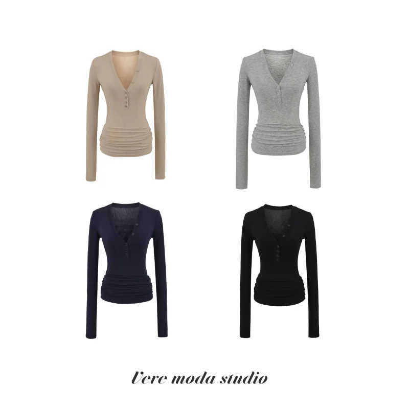 

Faionable Deep V Ne Long Sve футболка Pure Desire сексуальный дышащий базовый слой с завязкой на талии Must Have Sle для женщин