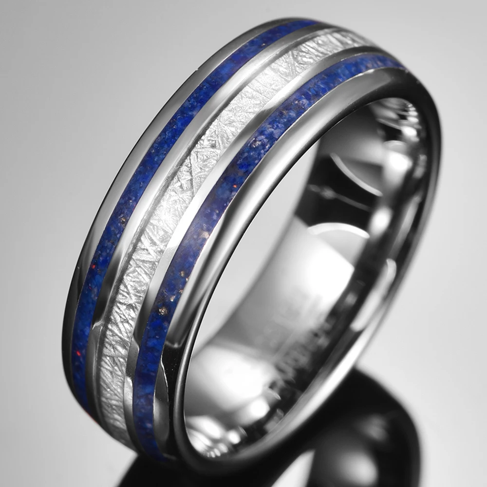 8mm Imitation Meteorite Lapis Lazuli Tungsten Carbide Ring Men's Carbon Wedding Ring Gift