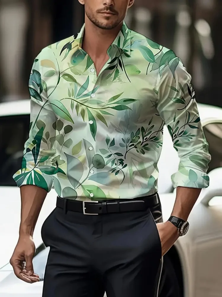 2025 新しいメンズ新しいトレンドシングルブレストシャツフラワープリントカジュアルベーシックコート春夏ビーチスタイルの服