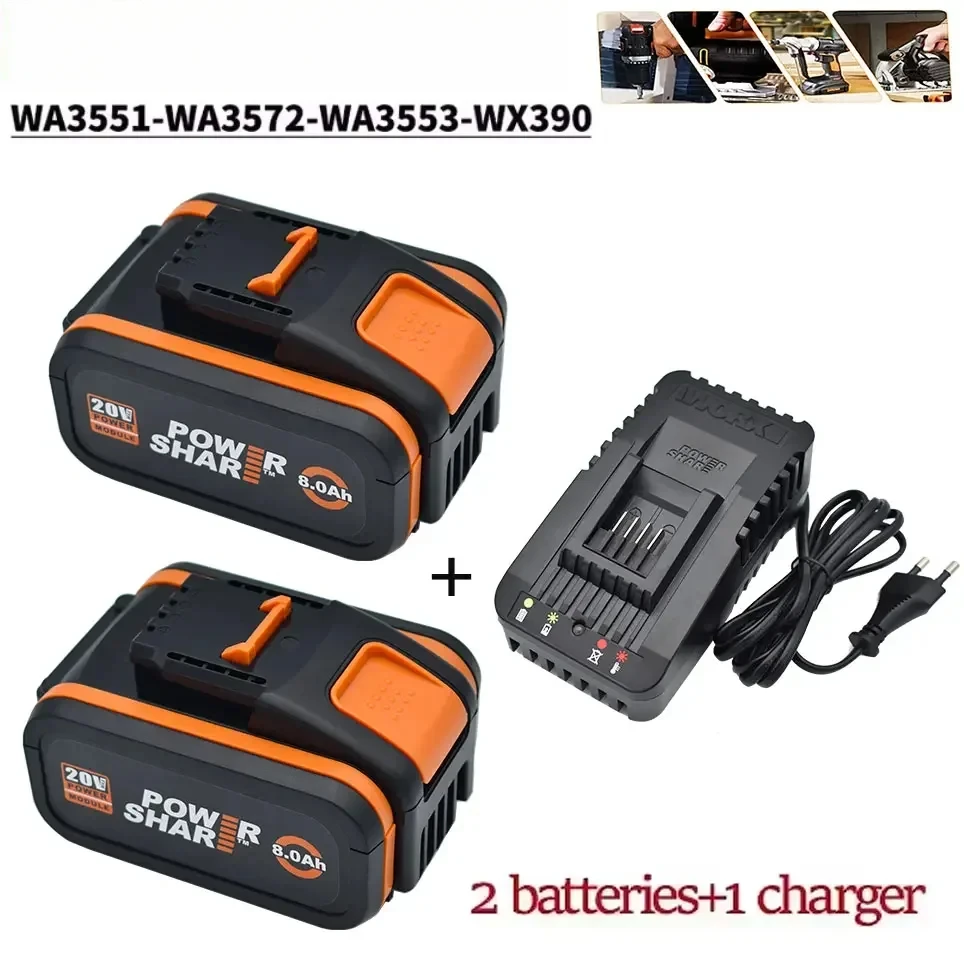 

For Worx 20V 8000mAh Lithium battery Rechargeable WA3551 WA3553 WA3553.1 WA3570 for All WORX Electric and Garden Tools
