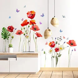Red Flowers PVC Wall Stickers Room Decoration Butterfly Wall Decals Wall Decor Sticker for Living Room Bedroom Home