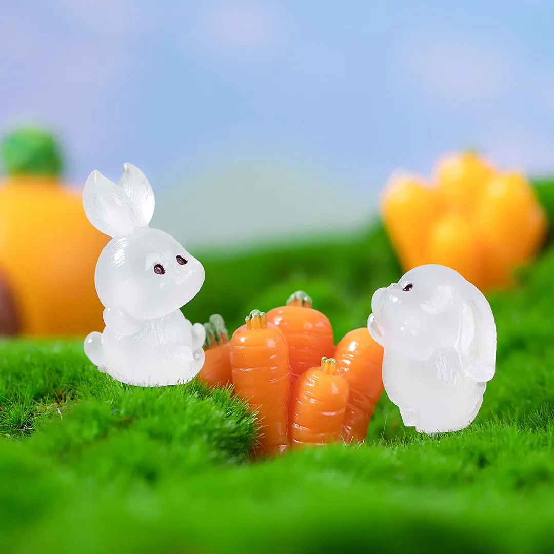 8PCS Luminous Rabbit Miniature Figurines Fairy Garden Decoration 8 Postures Cute Bunny Home Decor Glow At Night Desk Ornaments