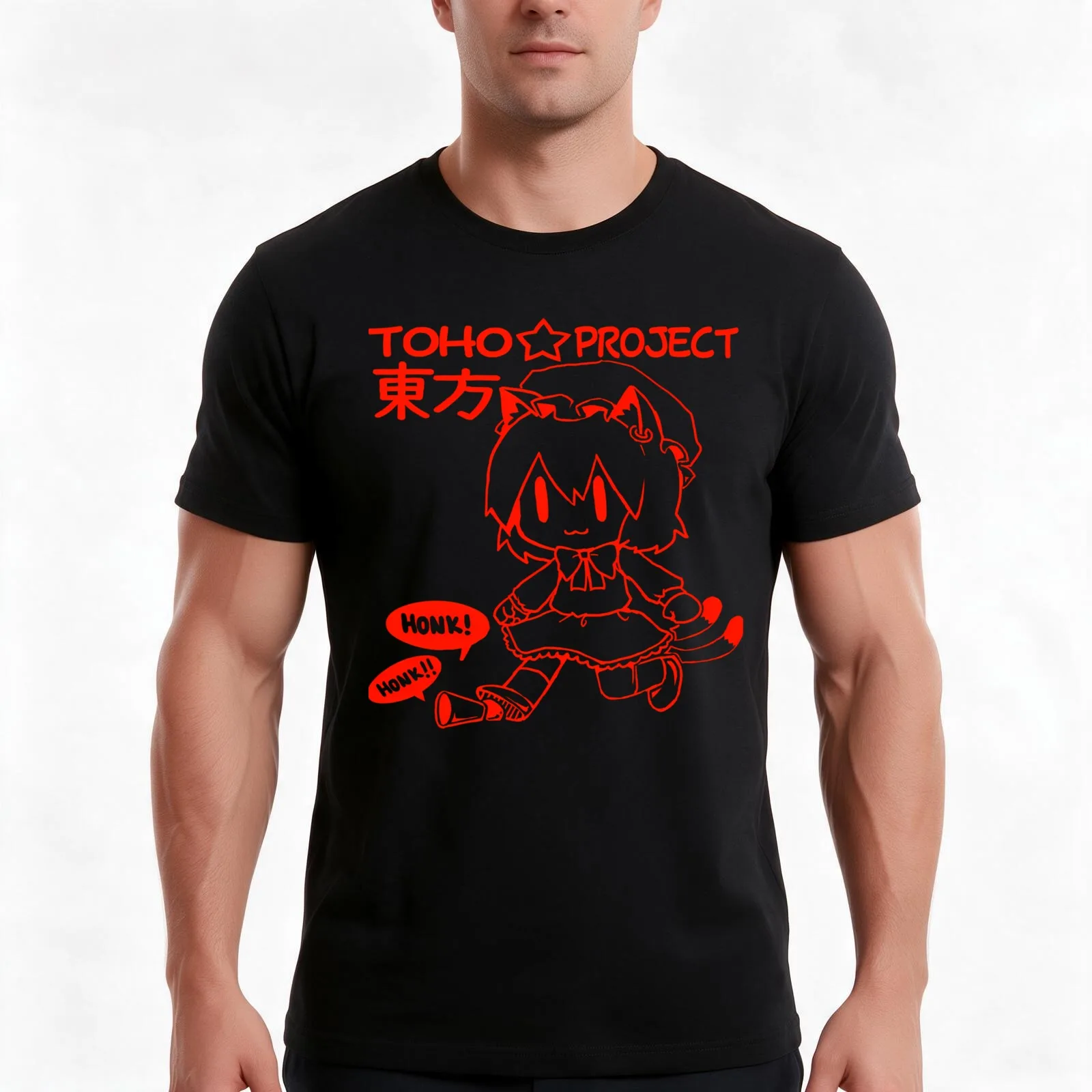 Touhou Chen T-Shirt, Summer Casual Cotton Tee, Oversized Streetwear Tops, Vintage Graphic Print, Loose Fit Short Sleeve
