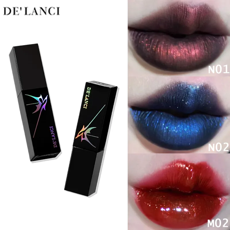 

DE'LANCI Goth Lip Gloss Velvet Moist Matte Shimmer Red Blue Lip Mud Smoky High Pigment Fine Flash Lasting Halloween Lip Makeup