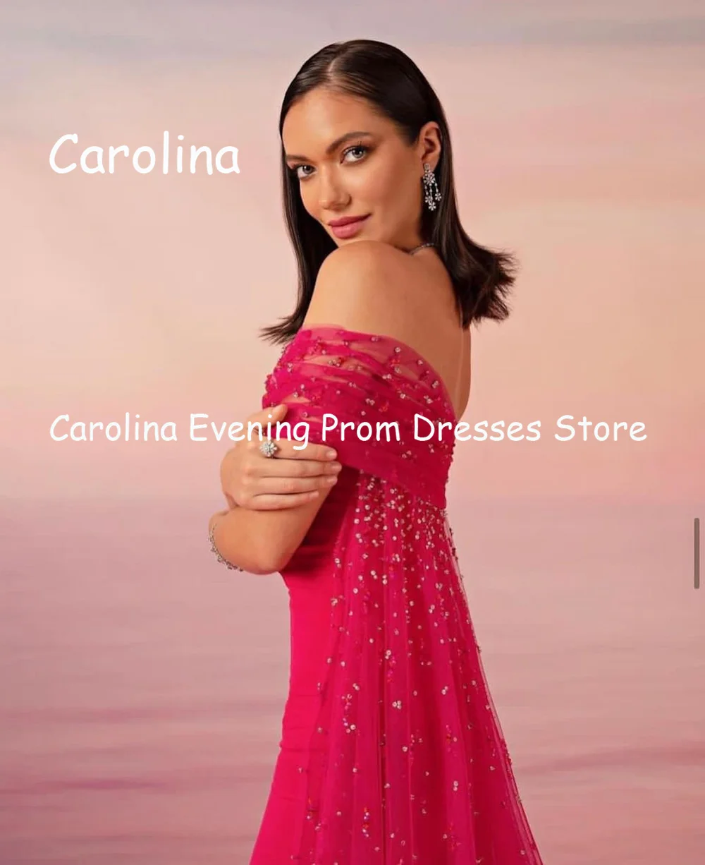 Carolina Chiffon A-line Off-the-shoulder Ruffle Prom Gown Floor Length Saudi Evening Formal Elegant Party Dress for Women 2023