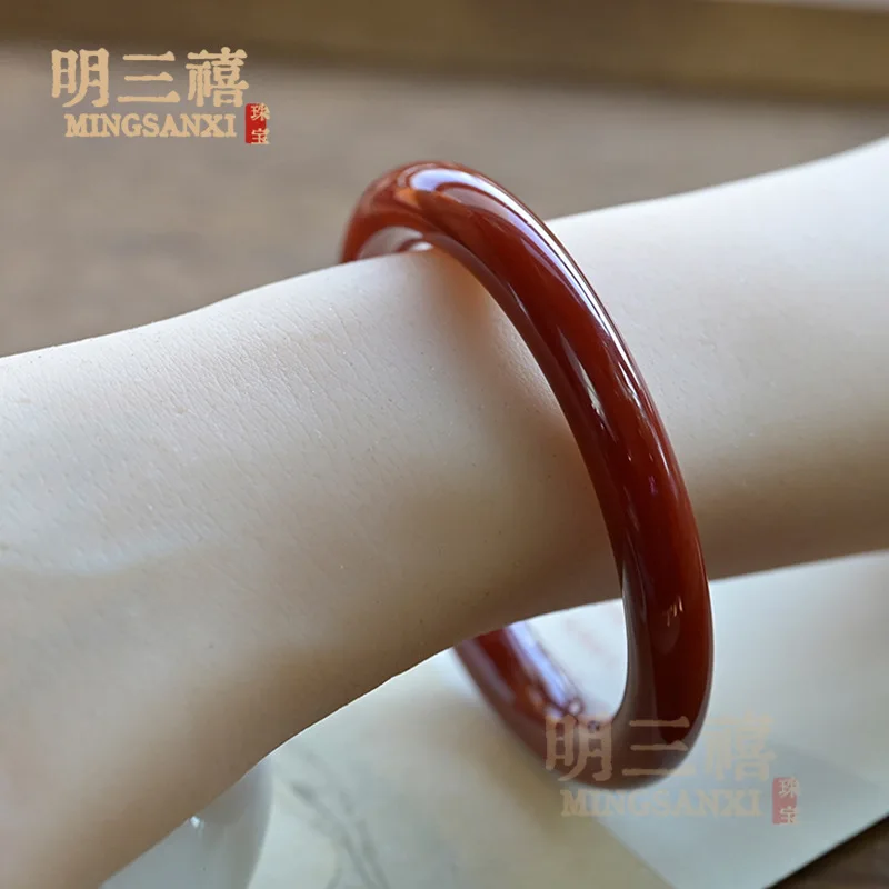 

Red agate , natural Brazilian round bar, simple vintage style for women, birth year chalcedony bracelet, birthday gift w