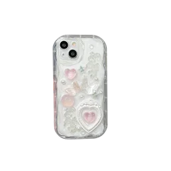 Korean INS Glittering 3D Vintage Pink Heart Photo Frame Chic Phone Case for iPhone 15 14 13 Pro Max Back Cover for 12 Pro Funda