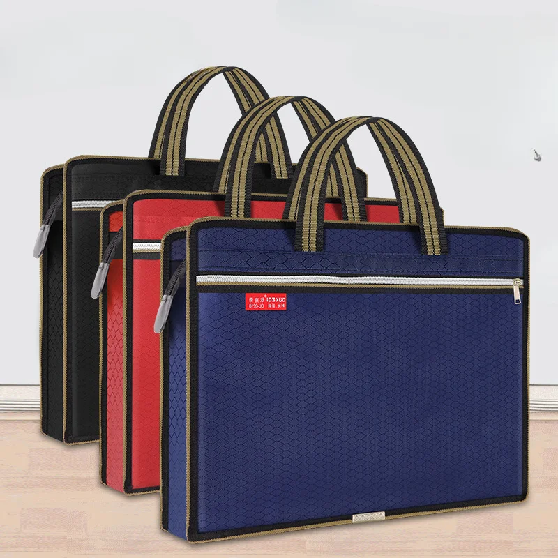 

Portable A4 file bag zipper multi-layer business men women handbag briefcase canvas office conference bag Increase size