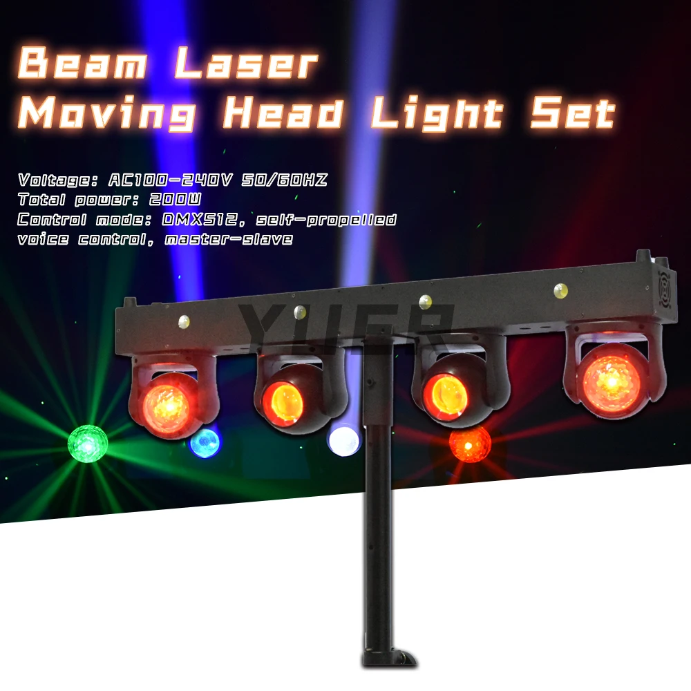 YUER RGBW 2x40W Beam 2Pcs Magic Ball Green Laser Strobe Moving Head Light Set DJ Bar Disco Club Party DMX Stage Lighting Effect