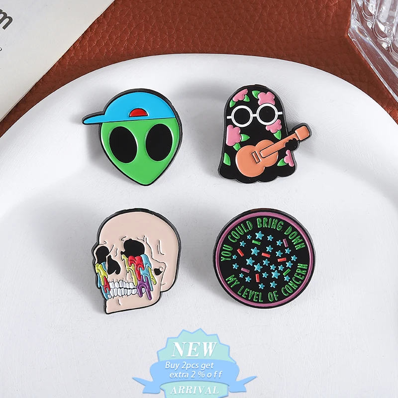 Strange Facial Makeup Enamel Pin Skeleton Ghost Plays Guitar Brooch Backpack Lapel Shirt Badge Pretty Jewelry Gift For Friend