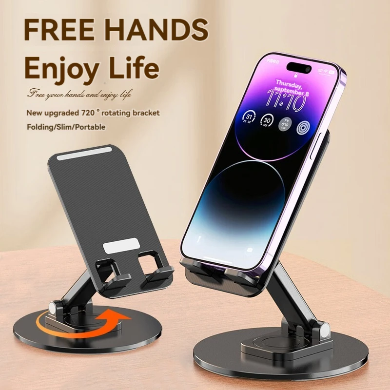 Universal Mobile Phone Stand On Desk 360° Rotatable Adjustable Portable Holder For Iphone15, Ipad ,Office Travel Video Recordin