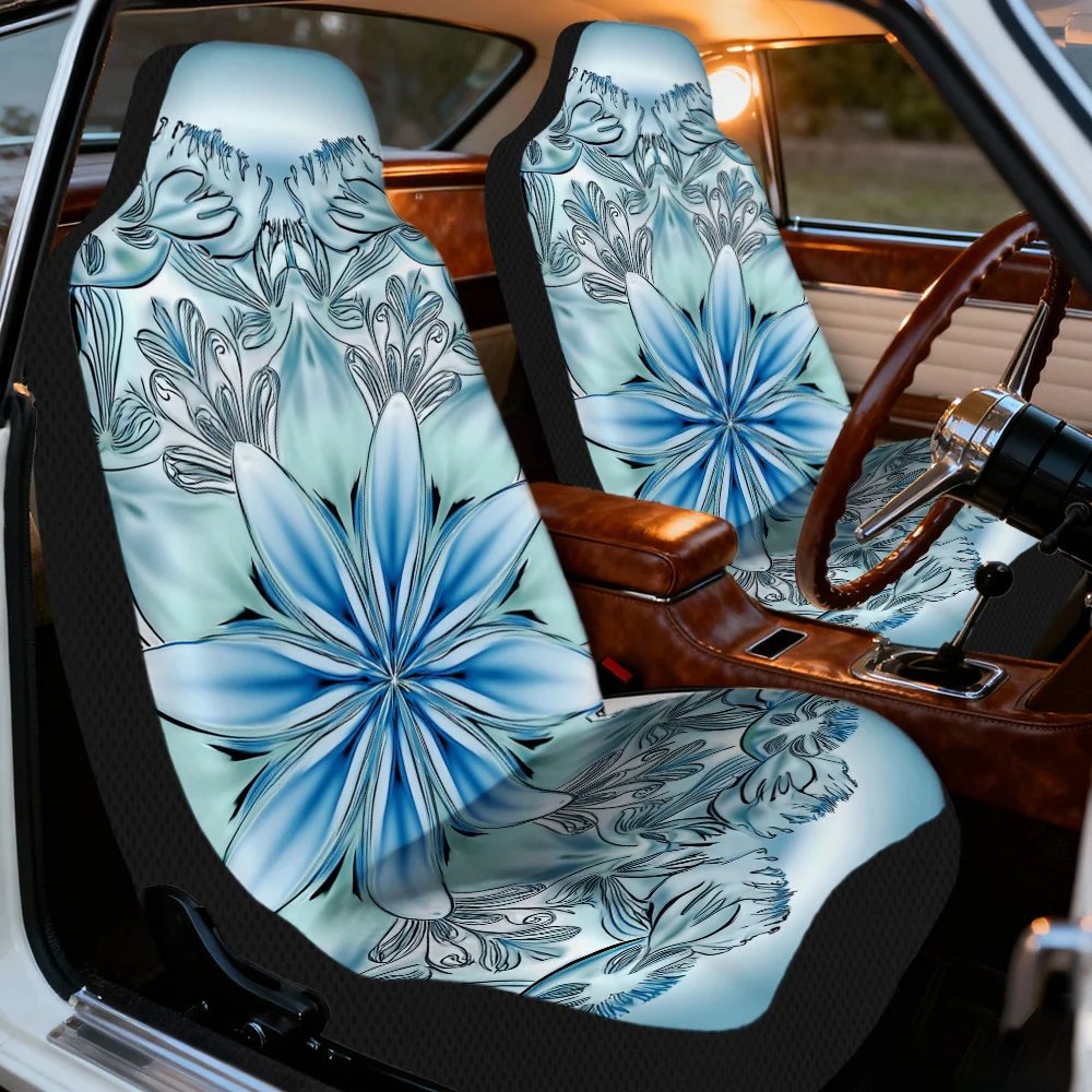2pcs, Stylish Mandala Blue Symmetry Pattern Car Seat Covers, Stylish Upgrade For Front Seat Interior Decoration, Machine Washabl