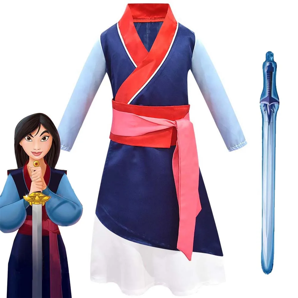 Disfraz de Halloween para Niñas, Disfraz de Hua Mulan, Vestido de Navidad para Niñas, Ropa Tradicional China con Espada de Juguete