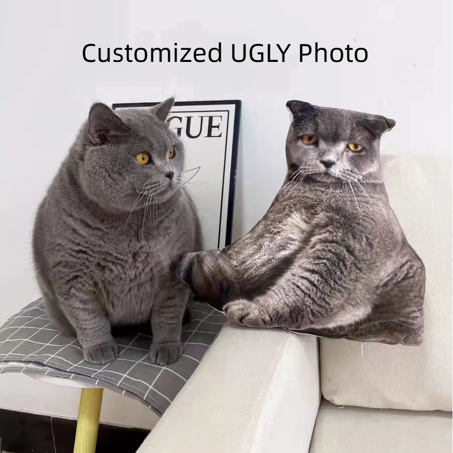 Customized Ugly Photo Pillow Pet Plush Toys Dolls Stuffed Animal Cat Pillow Sofa Car Decorative Christmas Present Gift