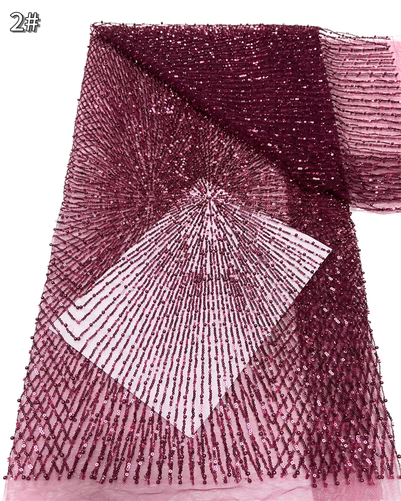 Luxury African Beaded Lace Fabric with High-Quality Sequins for Nigerian Party Dress Sewing Material