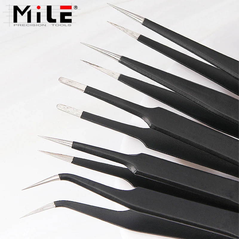 MILE 6PCS/SET ESD-10,11,12,13,14,15 Precision Anti Static Tweezers Stainless Steel Tweezers Set For BGA Work Repair Tool