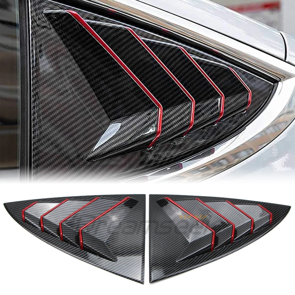 Pair Rear Window Louver Cover Shutter Kits For Tesla Model 3 2017+ Exterior Carbon Fiber Style Red Trim Air Vent Side Auto ABS