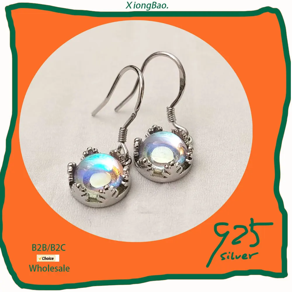 

Brincos 925 Sterling silver New Round Moonstone Drop Earrings For Women 2026 New Trend Creative Jewelry Accessories Party Gift