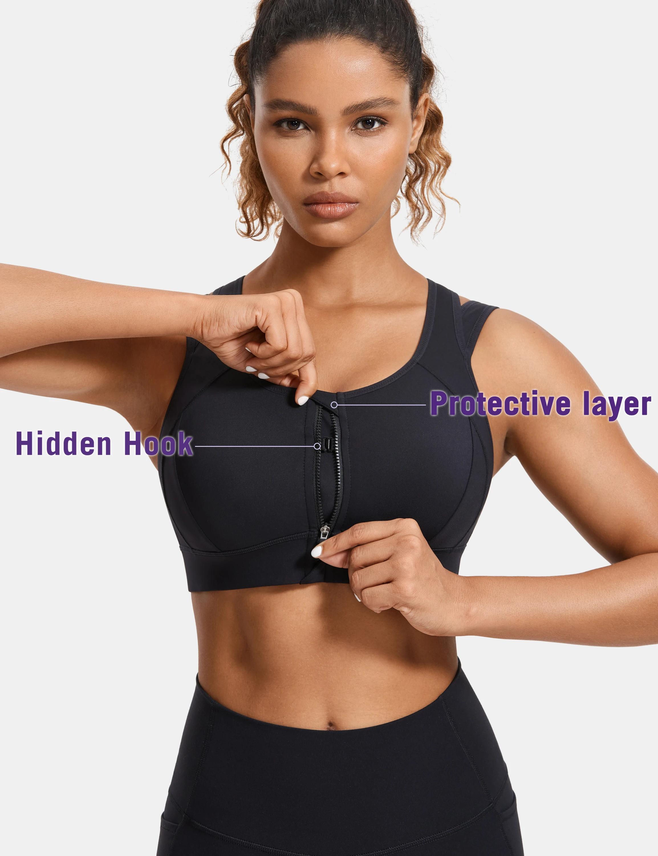 Front Zipper Sports Bras for Women High Support Double Mesh Racerback Padded Wireless Plus Size Active Bra