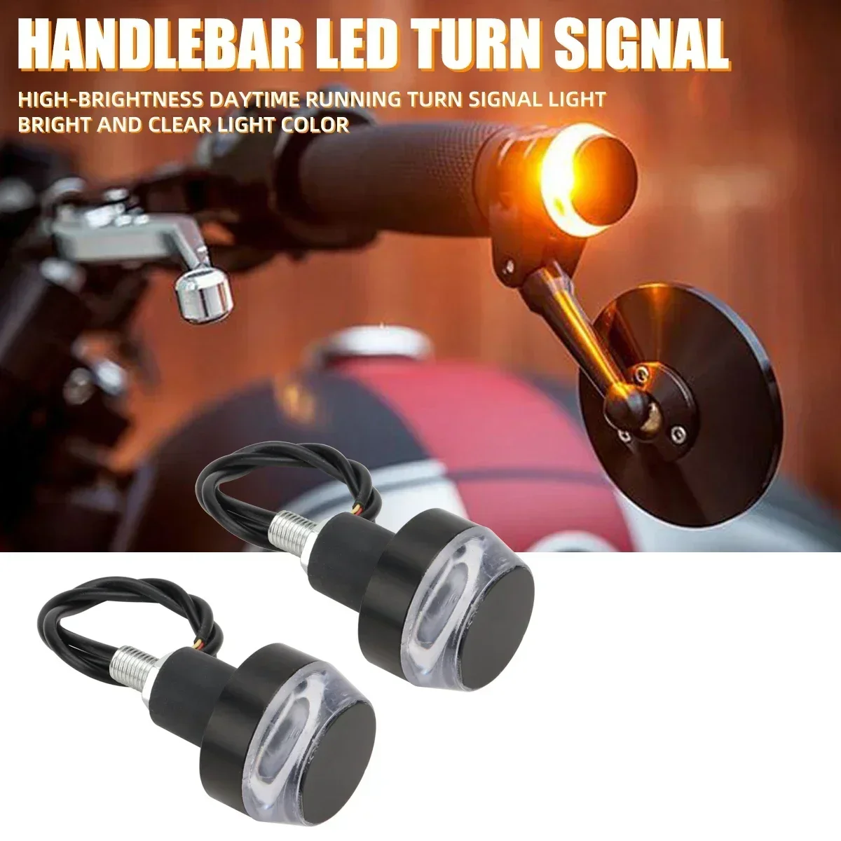 

New 12V Motorcycle LED Handlebar End Turn Signal Light White Yellow Flasher Handle Grip Bar Blinker Side Marker Lamp Lighting