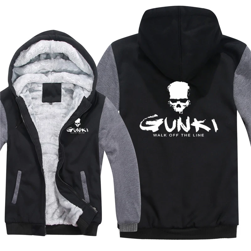 Gunki Hoodies Men Coat Winter Warm Fleece Gunki Sweatshirts Jacket Streetwear