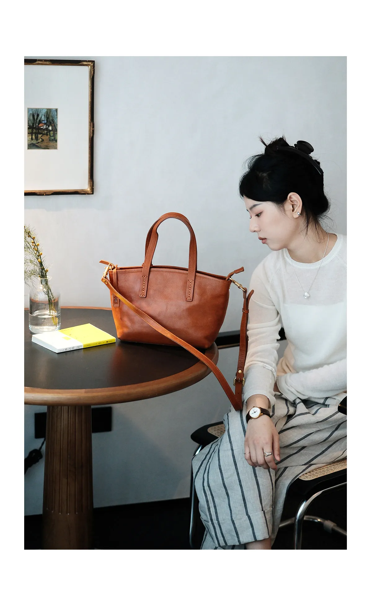 Hochwertige Damen-Handtasche aus echtem Leder, schlicht, lässig, für Wochenende, Party, luxuriös, handgefertigt, aus echtem Rindsleder. – Detail 7