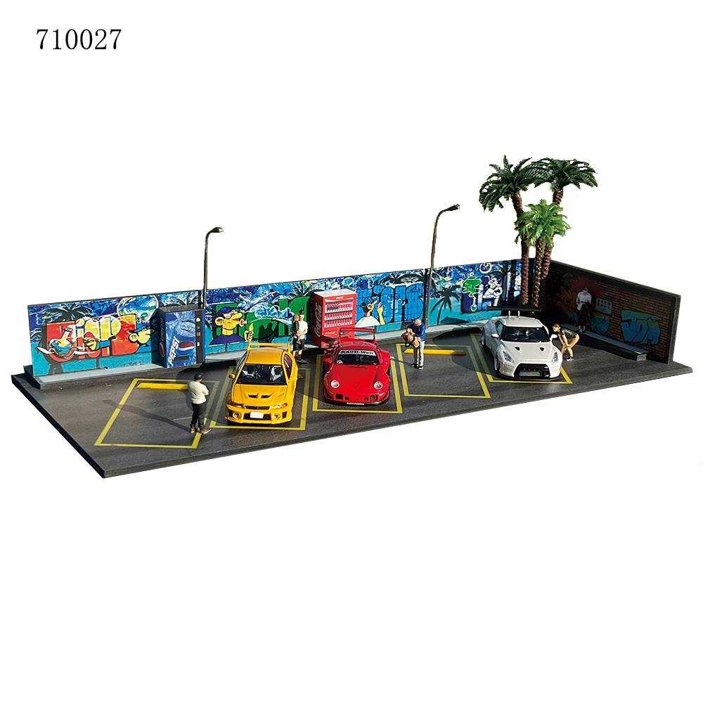 G FANS 1/64 Miniatures Scale Diorama Car Garage Model Model LED Lighting Double Deck Garage Car Parking Lot Display Scene Model