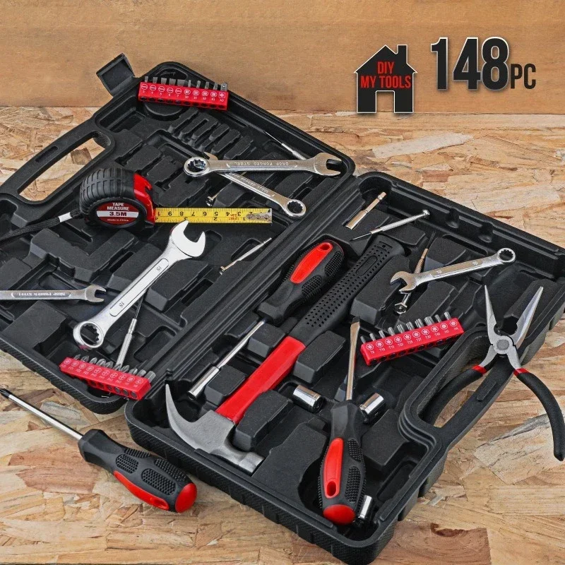 Hi-Spec 148 Piece Multifunctional Home Repair Tool Kit Portable Household Hardware Hand Tool Set with Storage Case