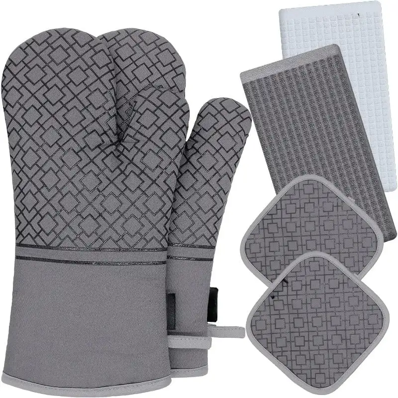 

Oven Mitts and Pot Holders Set 6pcs, Kitchen Oven Glove,High Heat Resistant 550 Degree Extra Long Oven Mitts and Potholder