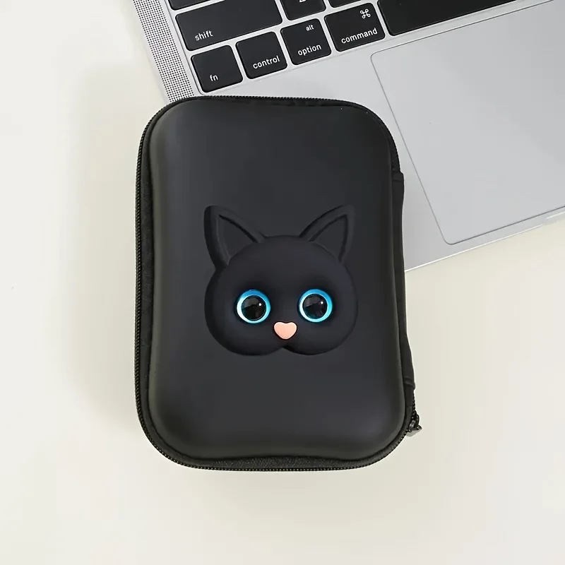 Cute Black Cat Pattern Storage Bag Earphone Bag Charger Cover For IPhone 12 13 14 15 18W-20W Charger Charging Cable Storage Box