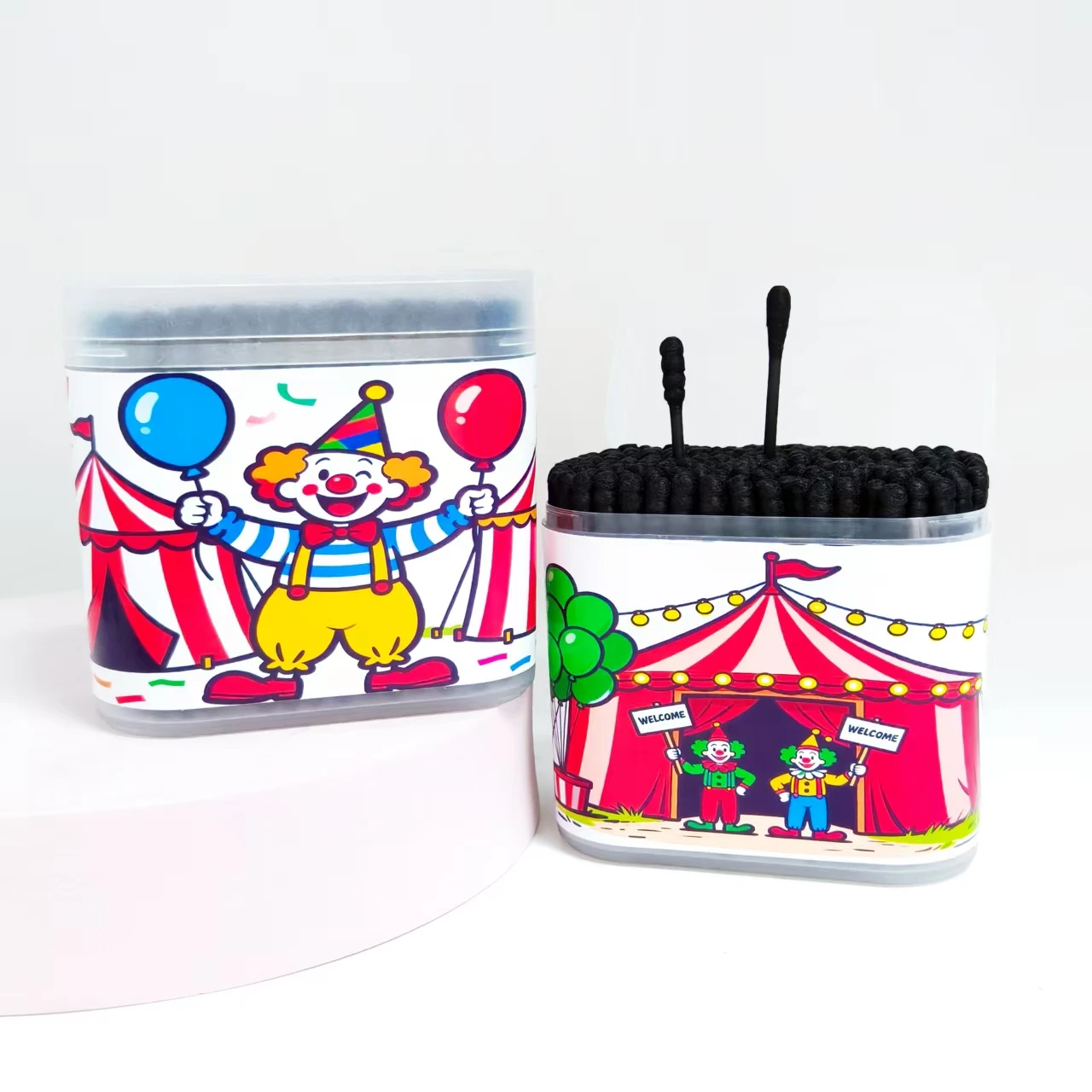 200개/400개 서커스 패턴 면봉 볼 블랙 양면 선물용 면봉