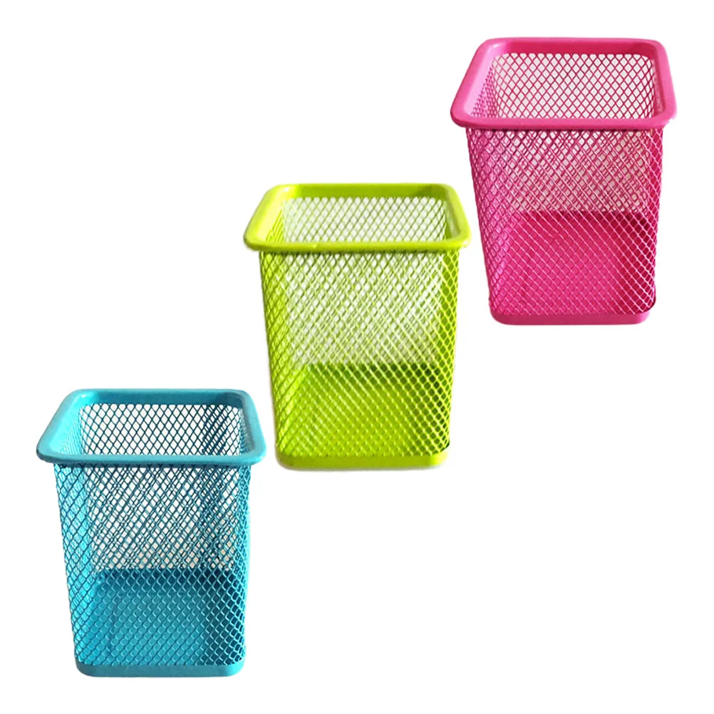 Colorful Pen Bucket Square Metal Mesh Pencil Holder Container for Pens Stationery Brushes Desk Office School Supplies